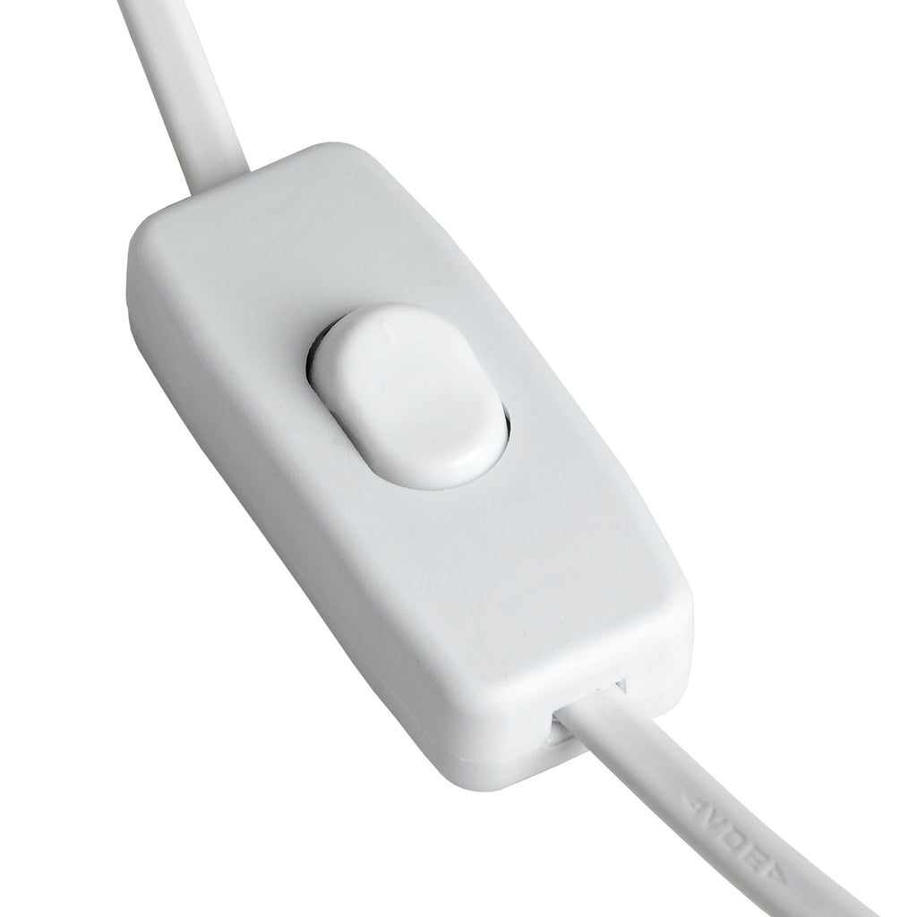 White cable connector with a round switch on a white background
