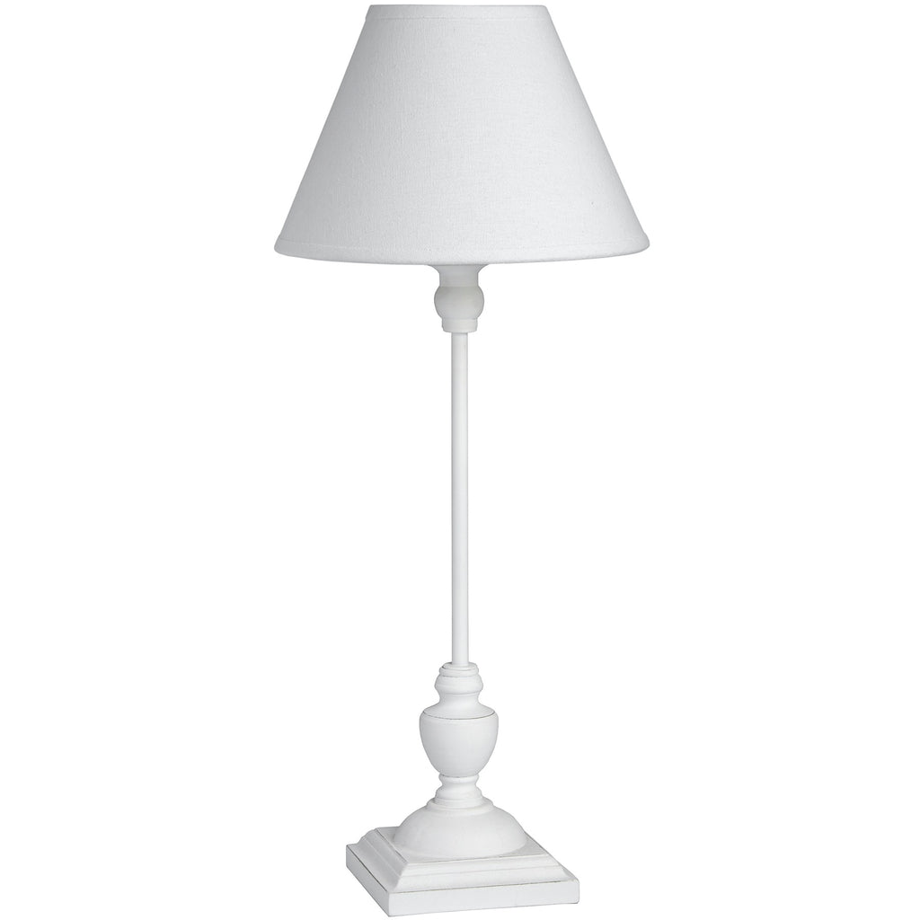 White table lamp with a white shade on a white background