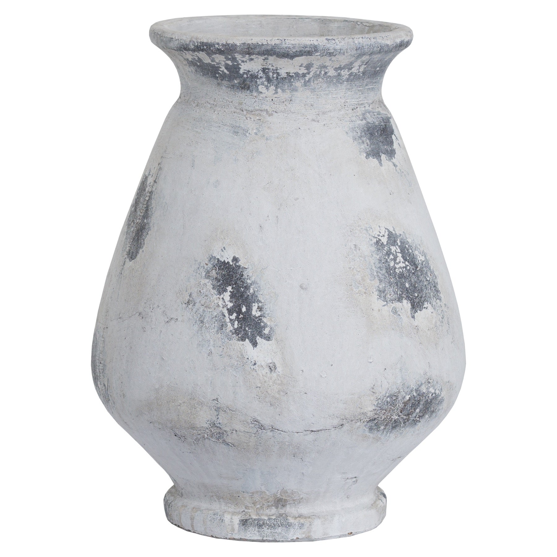 Vintage-style gray ceramic vase on a white background