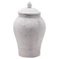 White textured urn with a lid on a white background