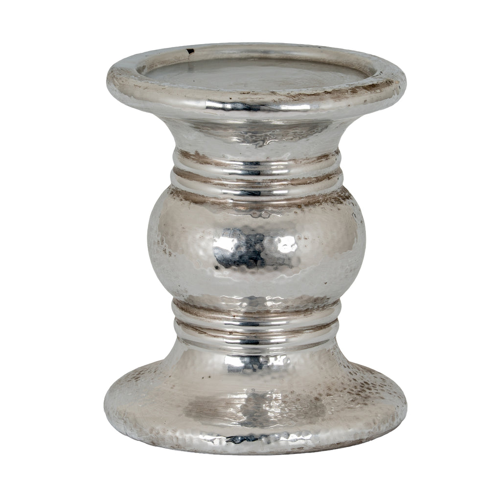 Silver Punch Faced Ceramic Candle Holder