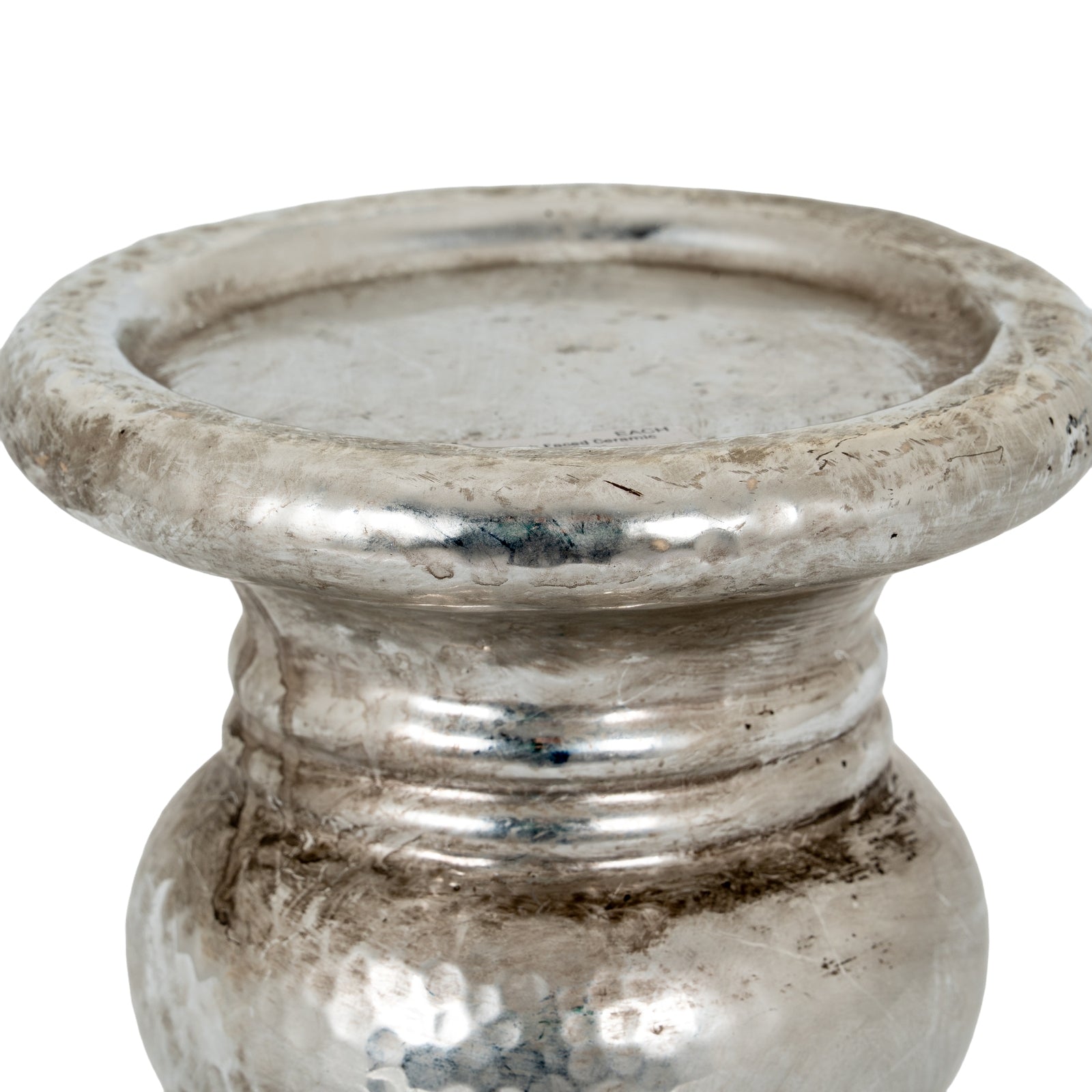 Silver Punch Faced Ceramic Large Candle Holder