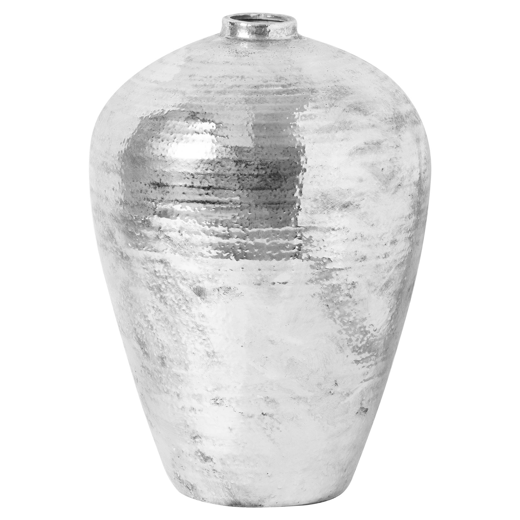 Silver textured vase on a white background