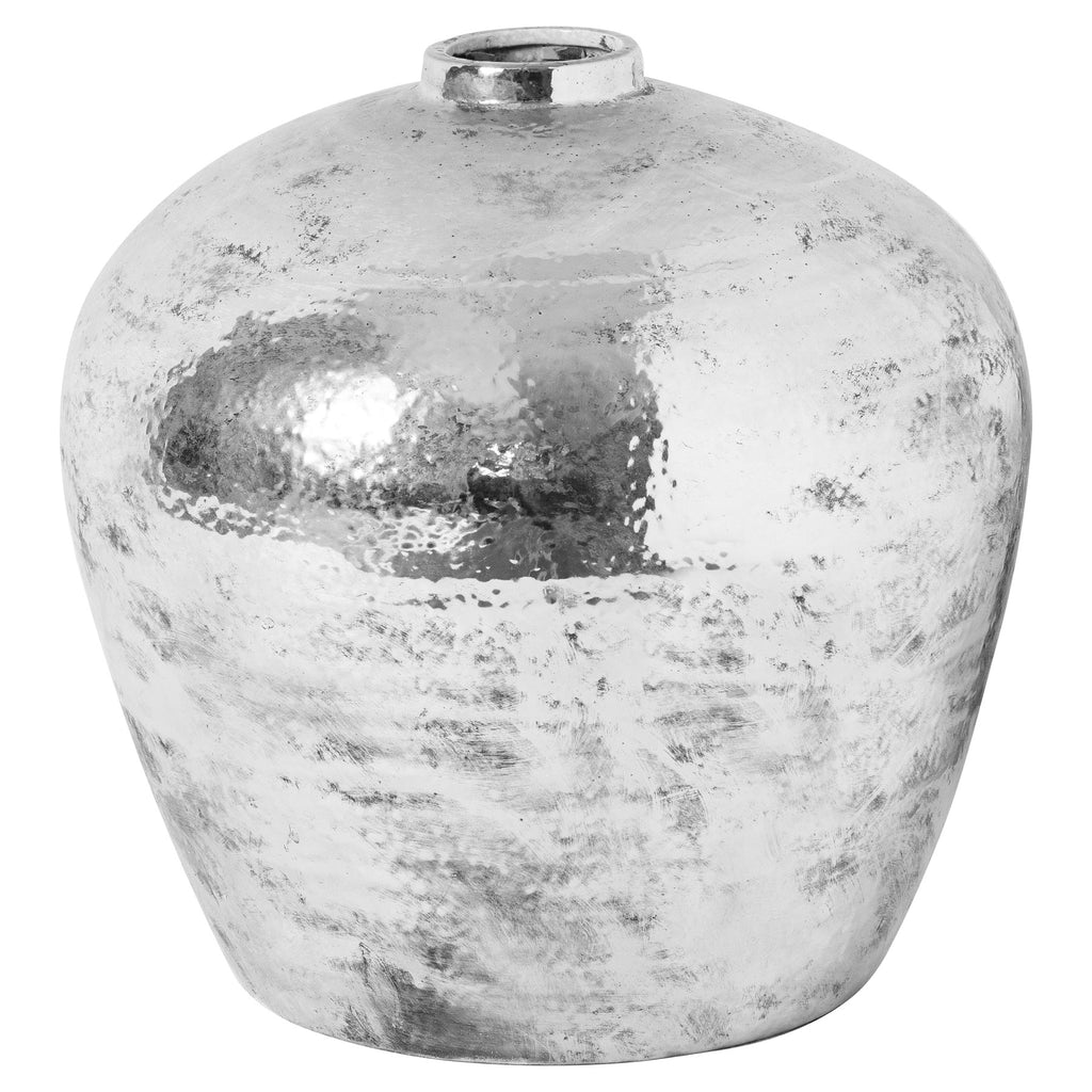 Silver textured vase on a white background