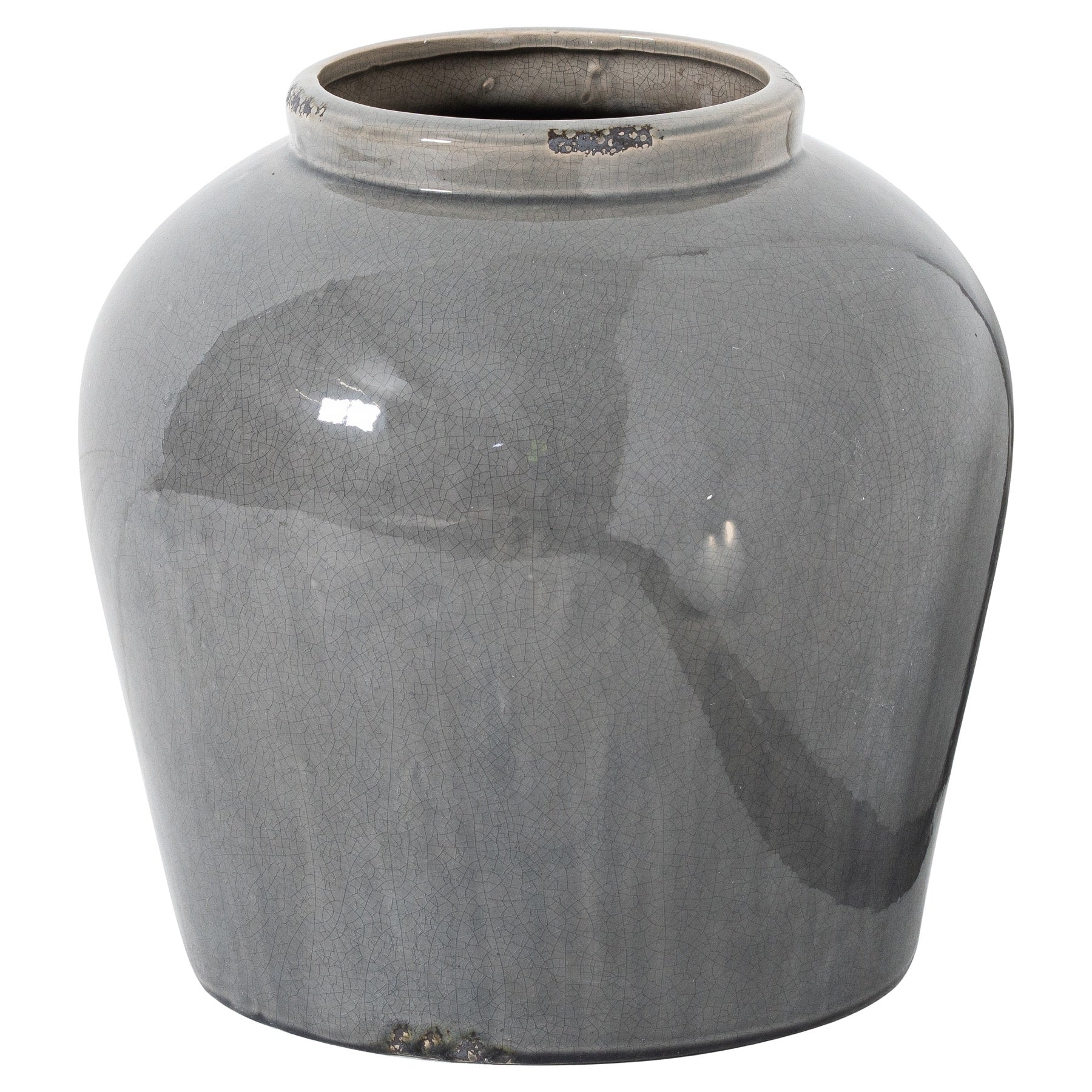 Gray ceramic jar on a white background
