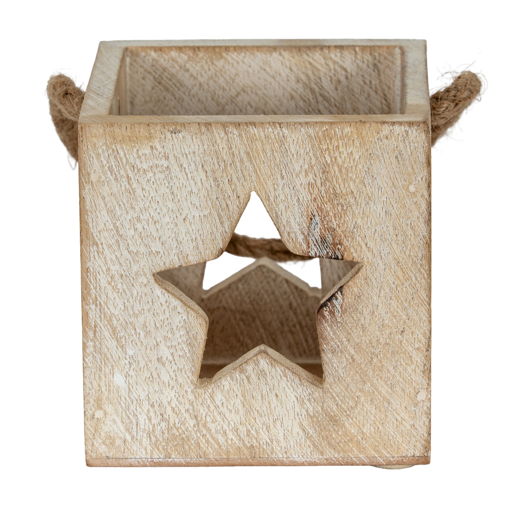Washed Wood Star Tealight Candle Holder