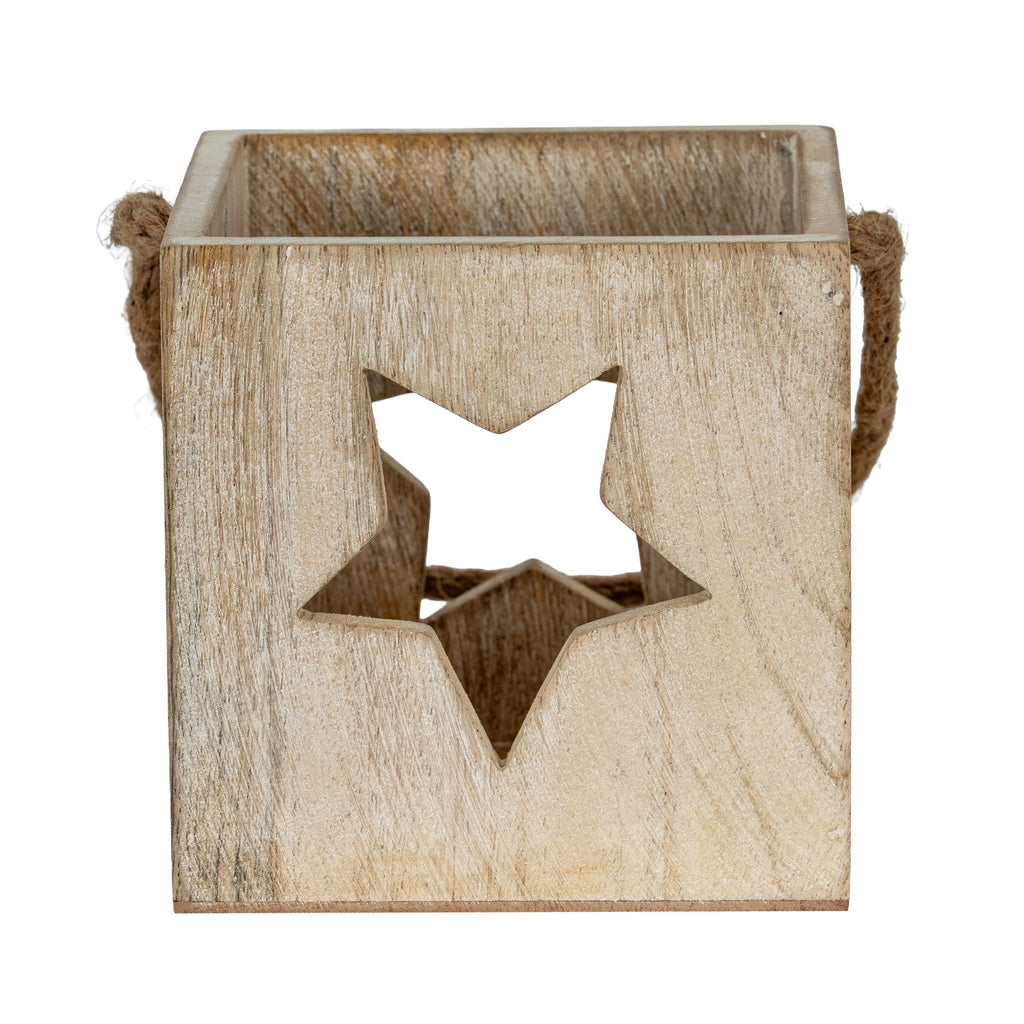 Washed Wood Large Star Tealight Candle Holder