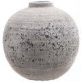Gray ceramic vase with speckled texture on a white background
