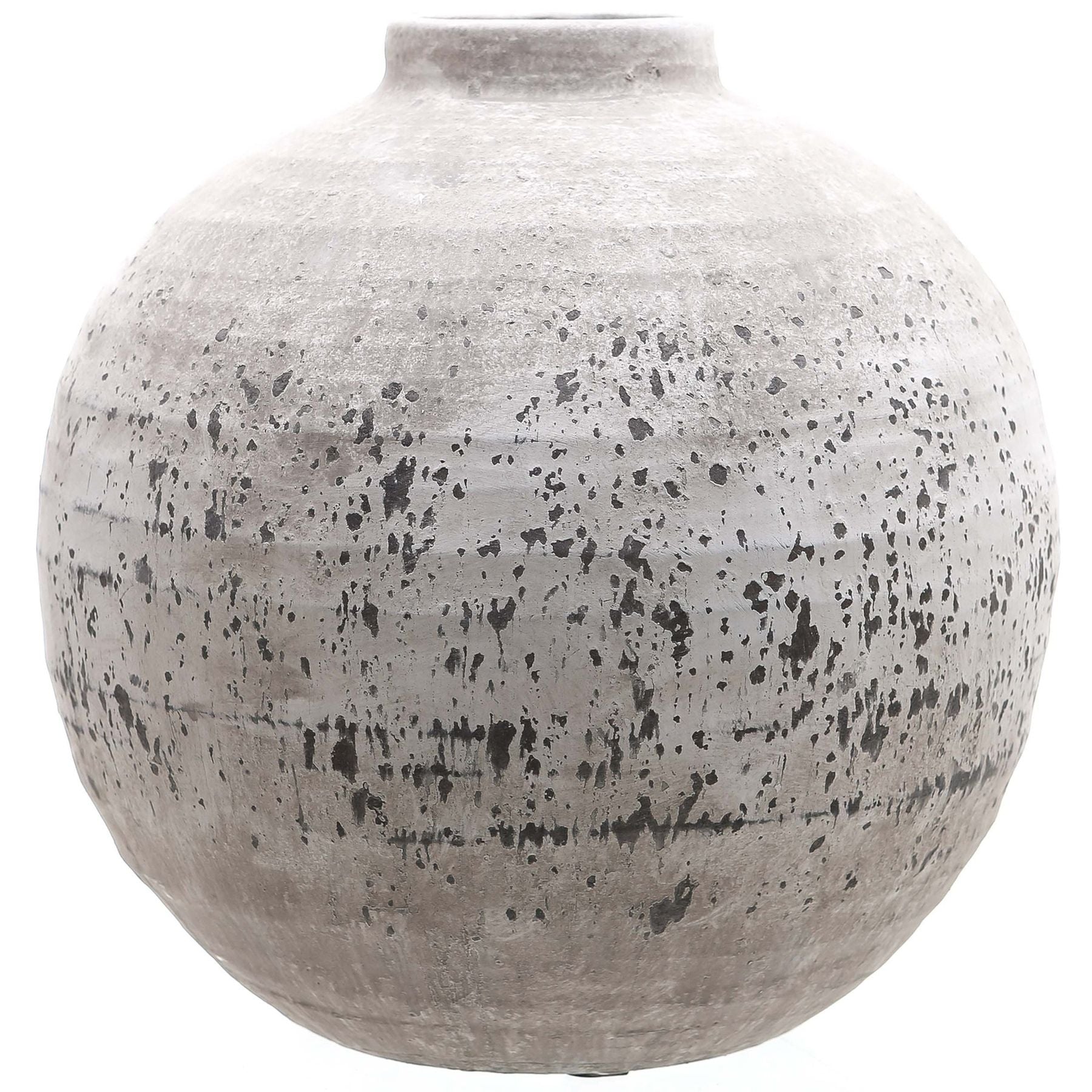 Speckled gray ceramic vase on a white background