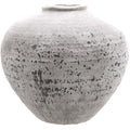 Gray terracotta pot with speckled texture on a white background