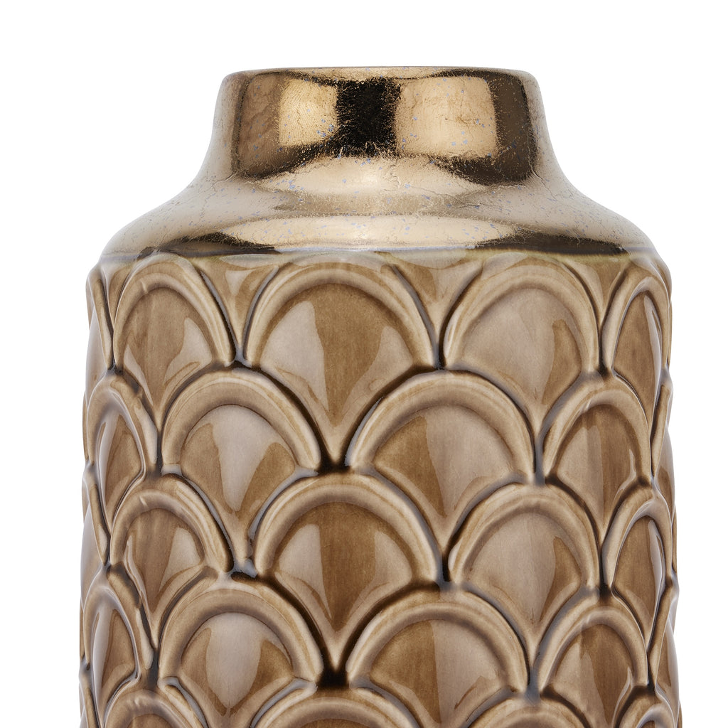 Decorative vase with a gold pattern on a white background