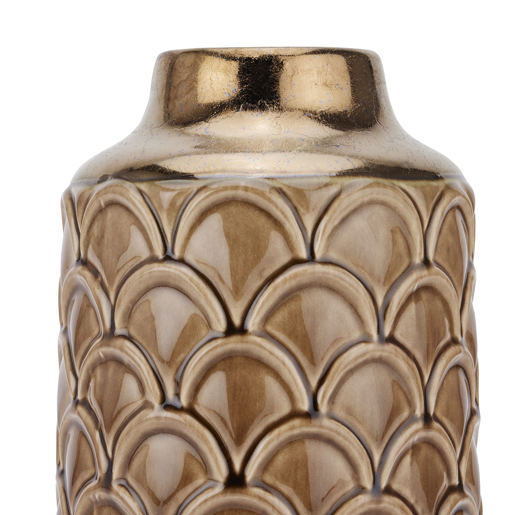 Decorative vase with a gold pattern on a white background