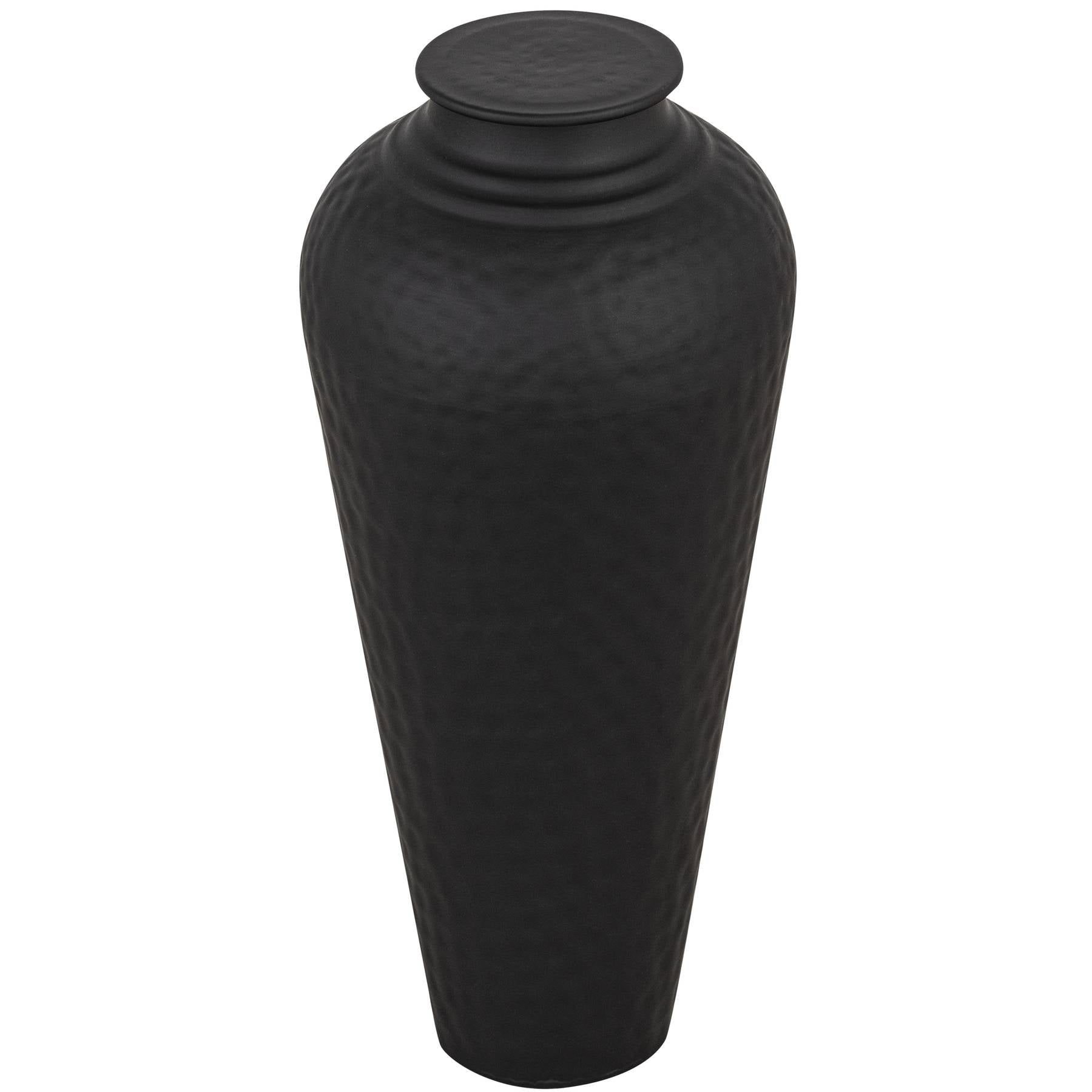Black textured vase on a white background
