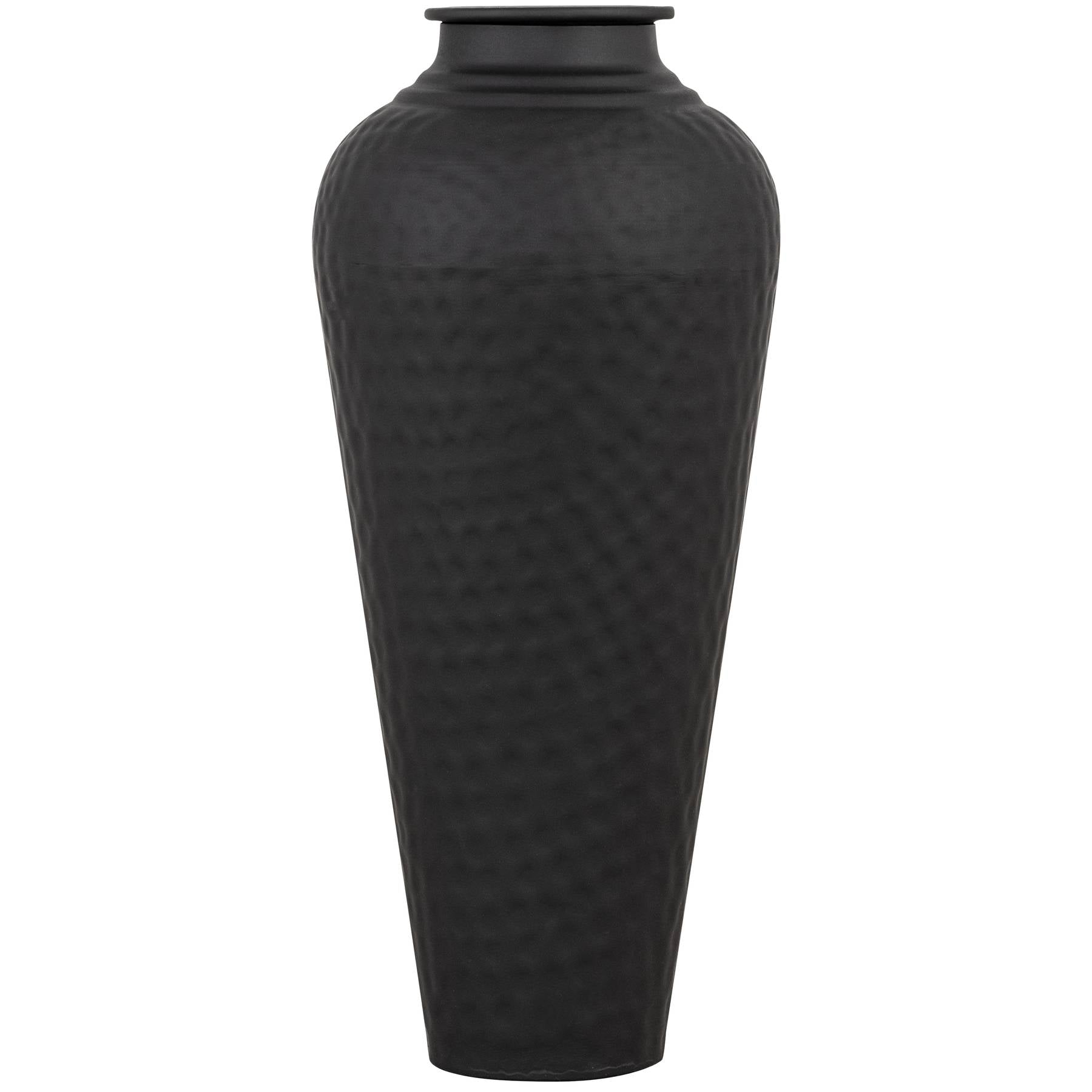 Black textured vase on a white background