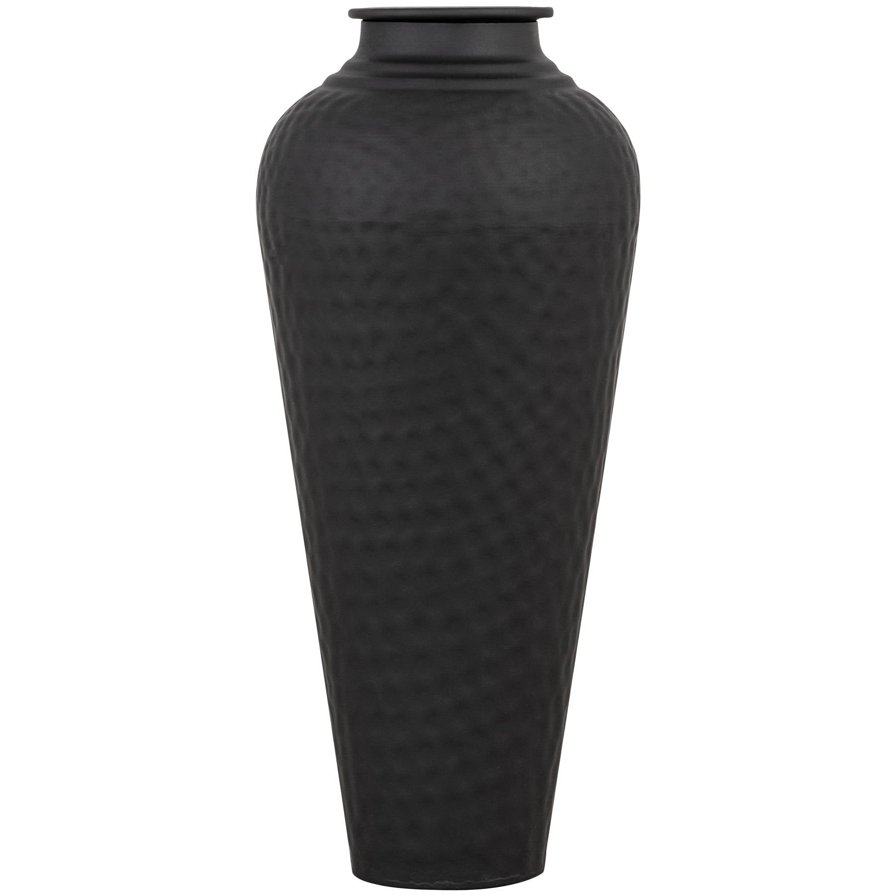 Black textured vase on a white background