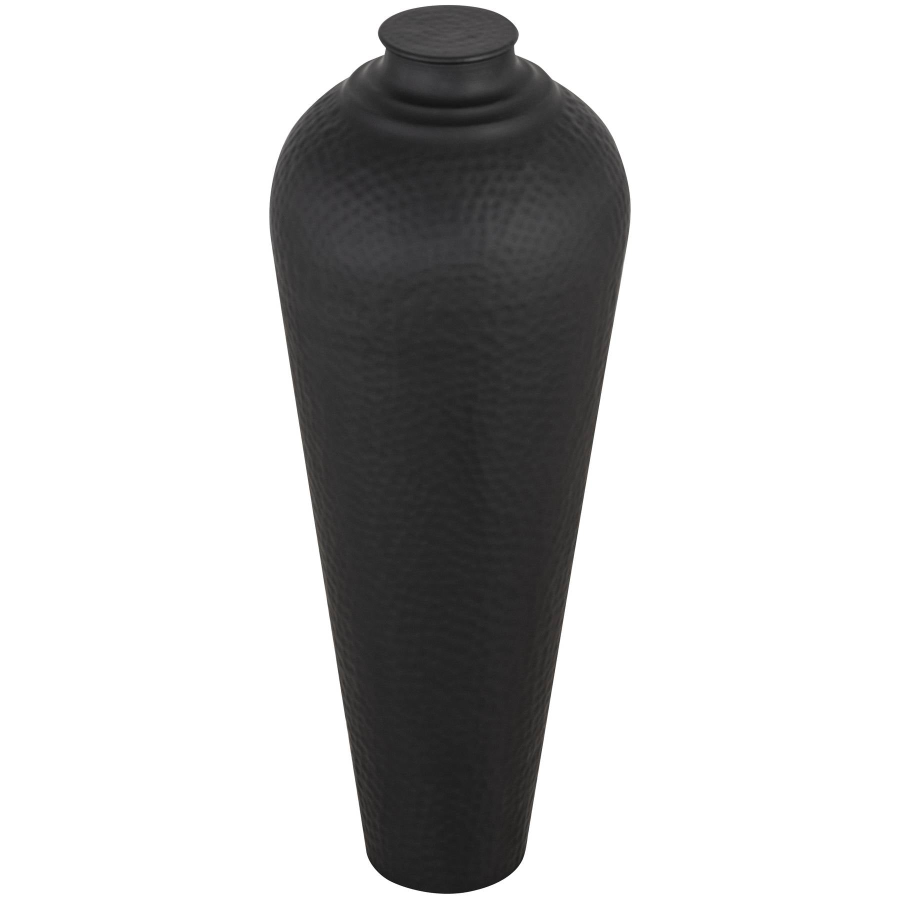 Black textured vase on a white background