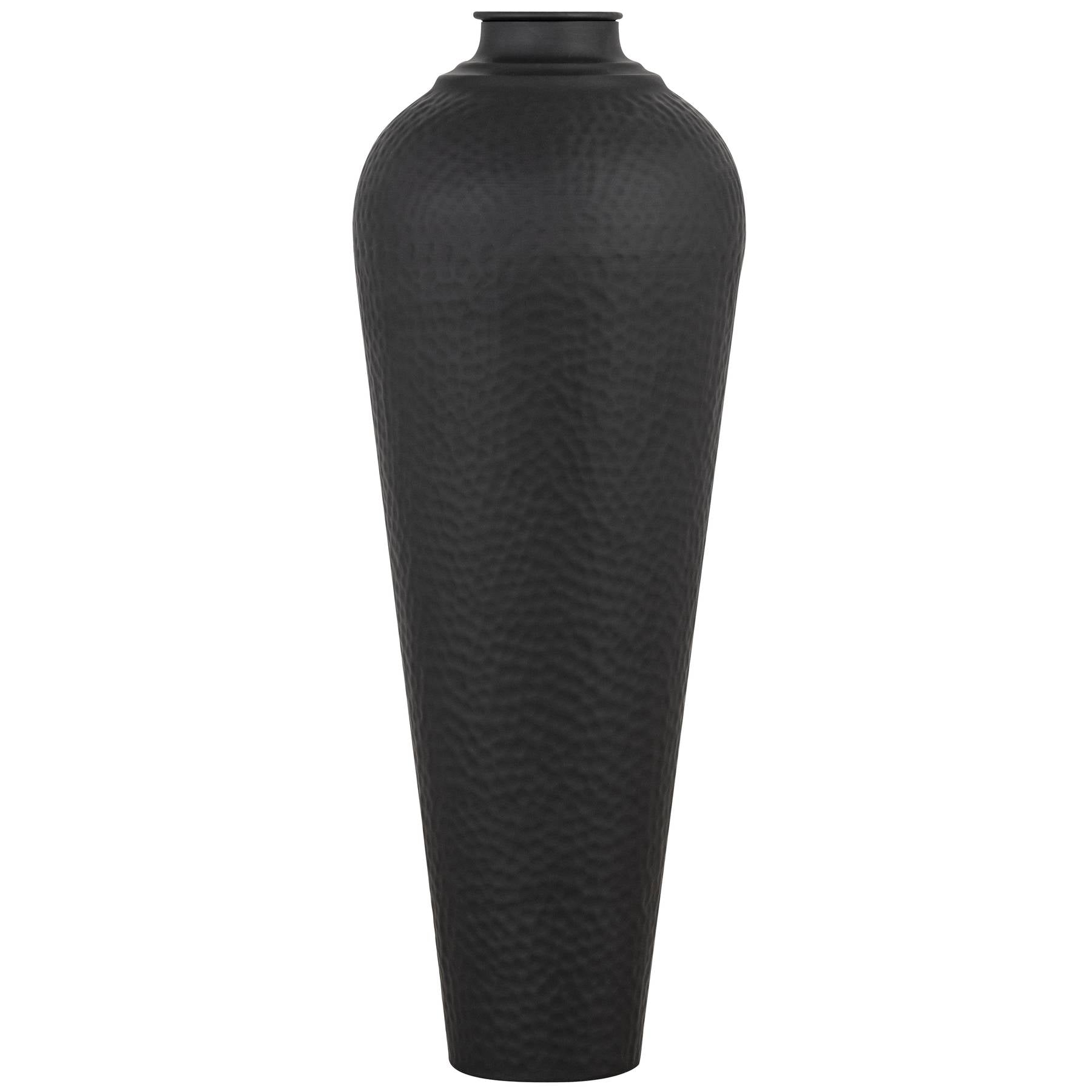 Black textured vase on a white background