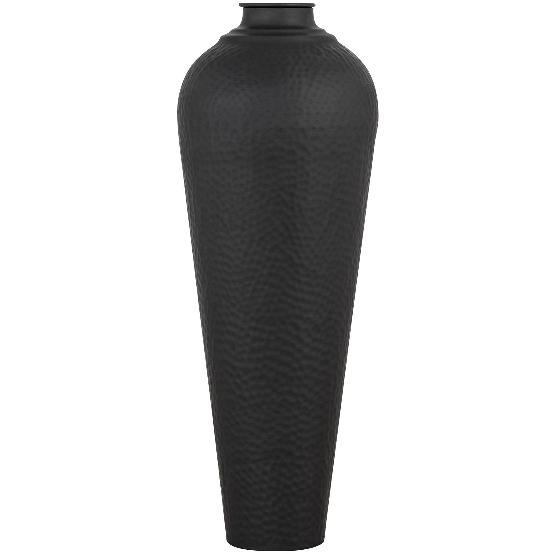 Black textured vase on a white background