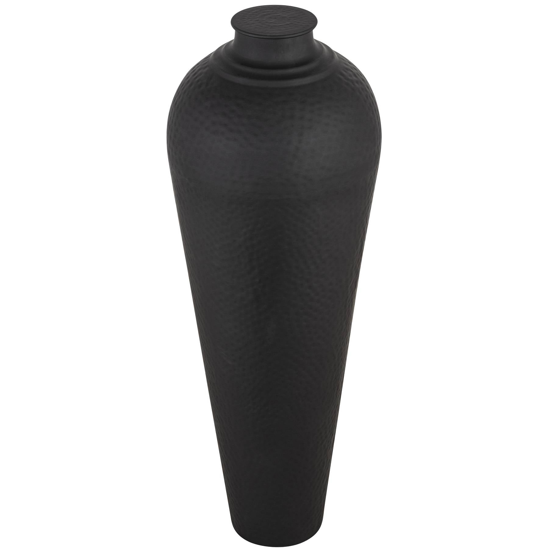 Black textured vase on a white background