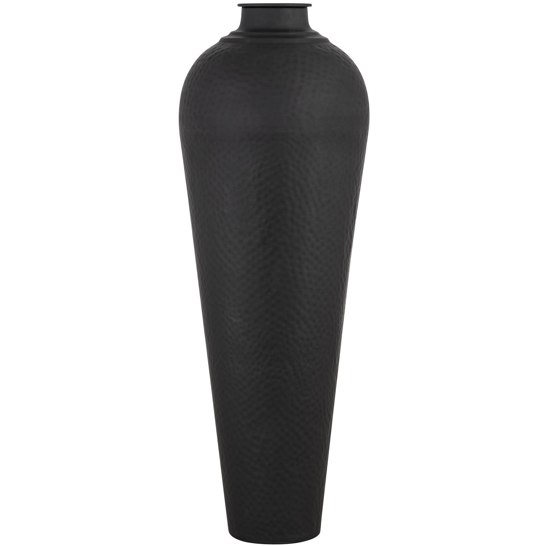 Black textured vase on a white background