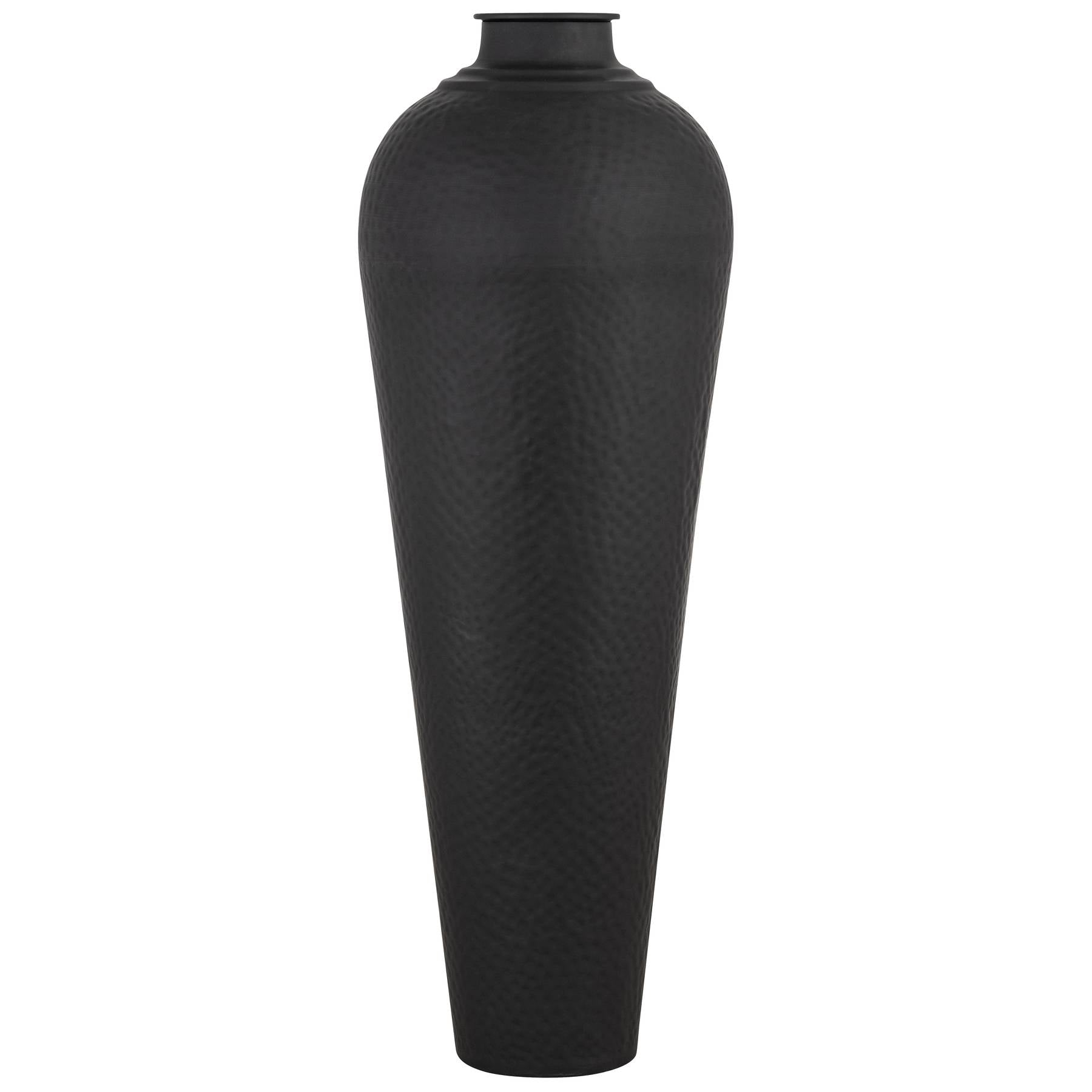 Black textured vase on a white background
