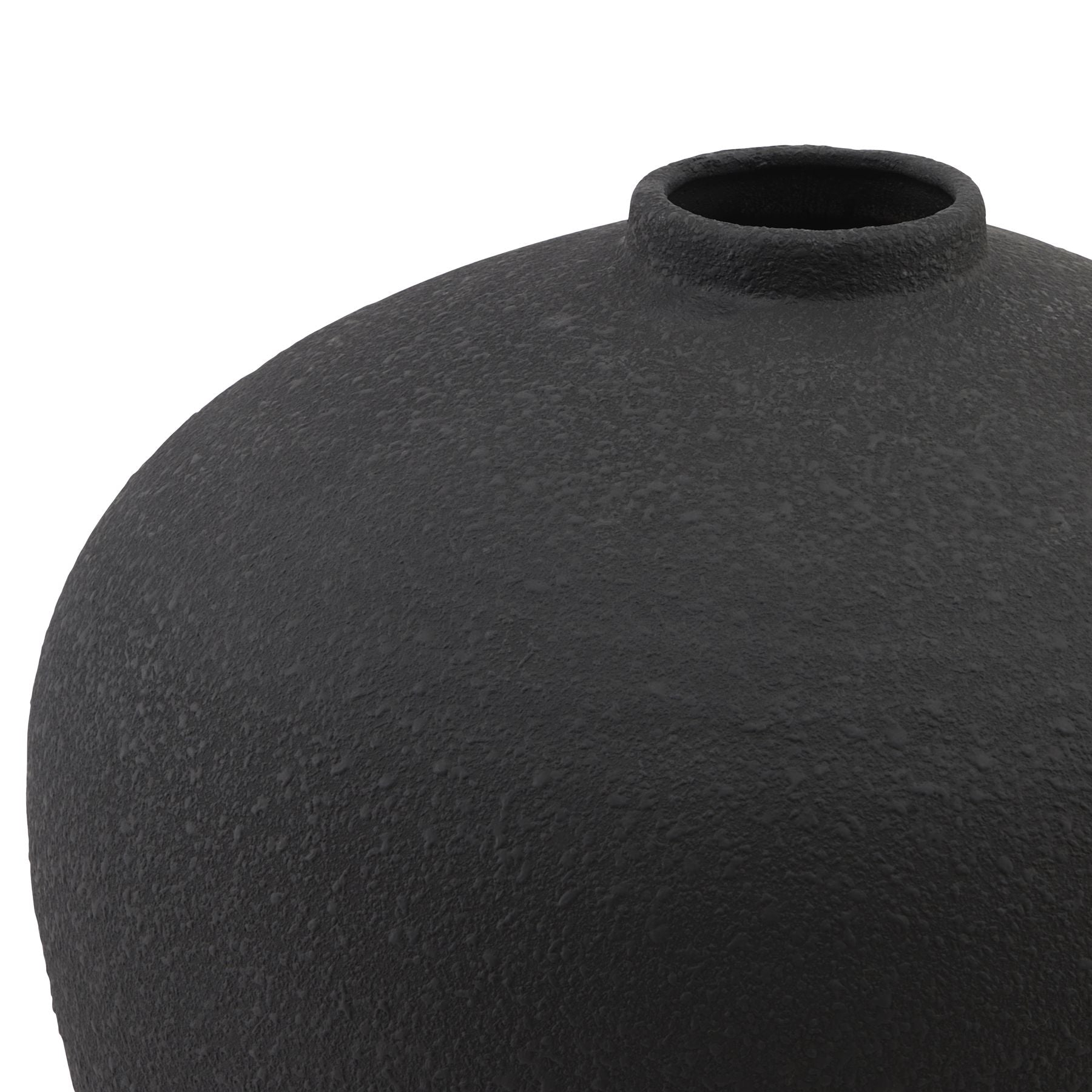 Black textured vase on a white background
