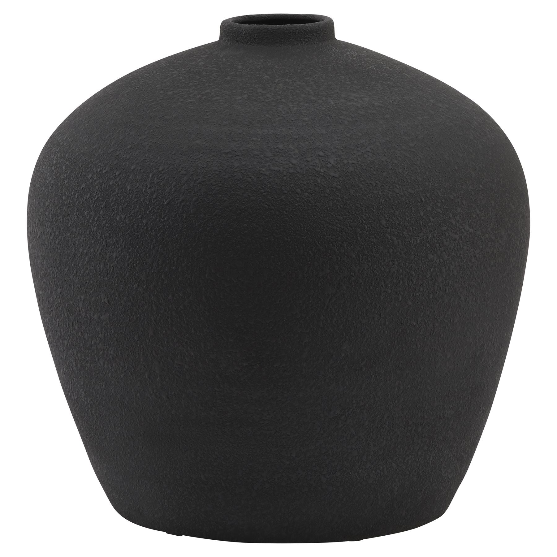 Black textured vase on a white background