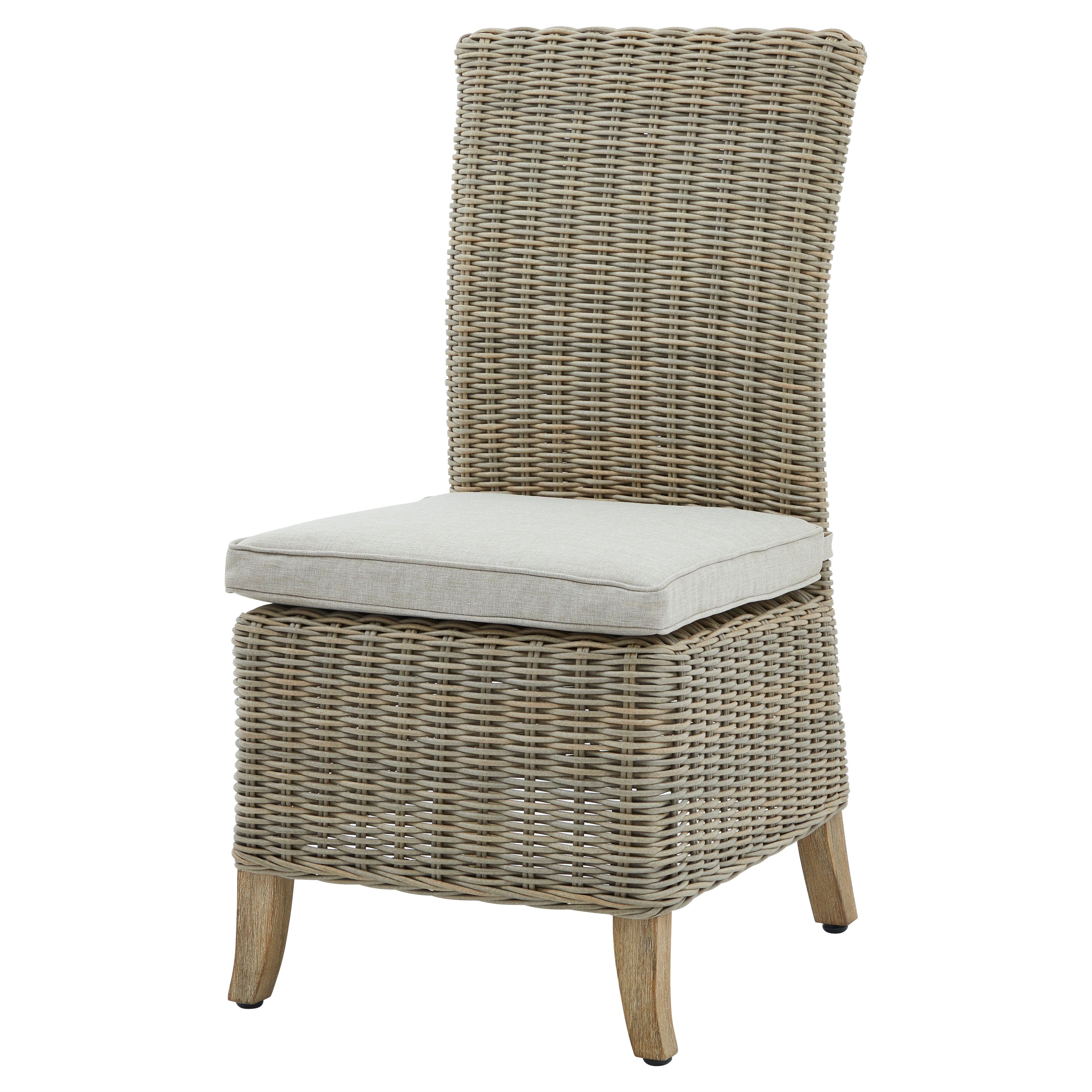 Wicker chair with a cushion on a white background