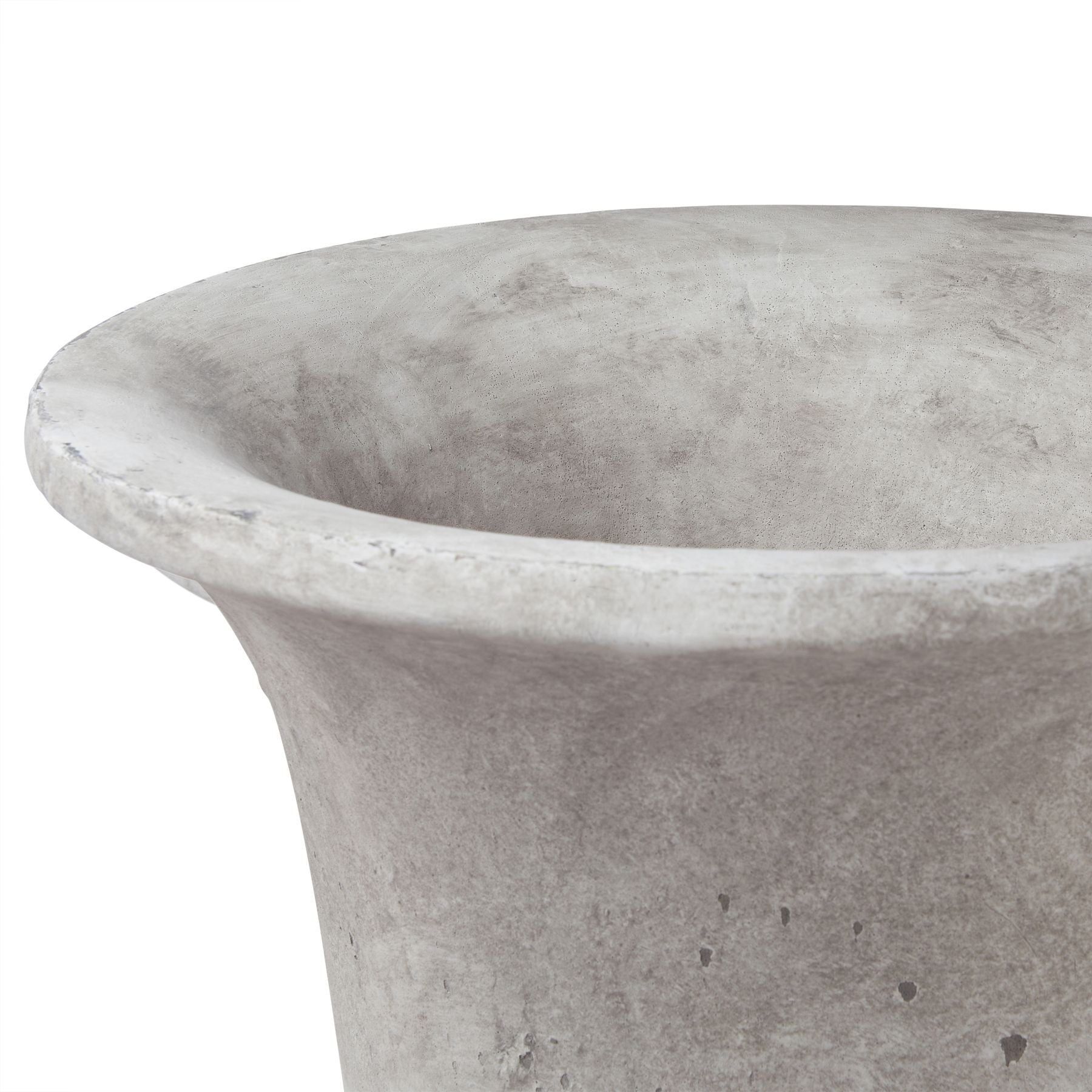 Close-up of a gray concrete planter on a white background