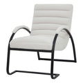 White upholstered chair with black metal frame on a white background