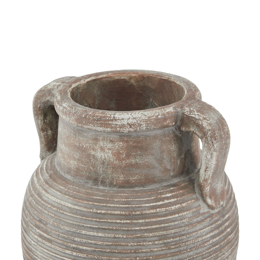 Decorative ceramic vase with handles on a white background