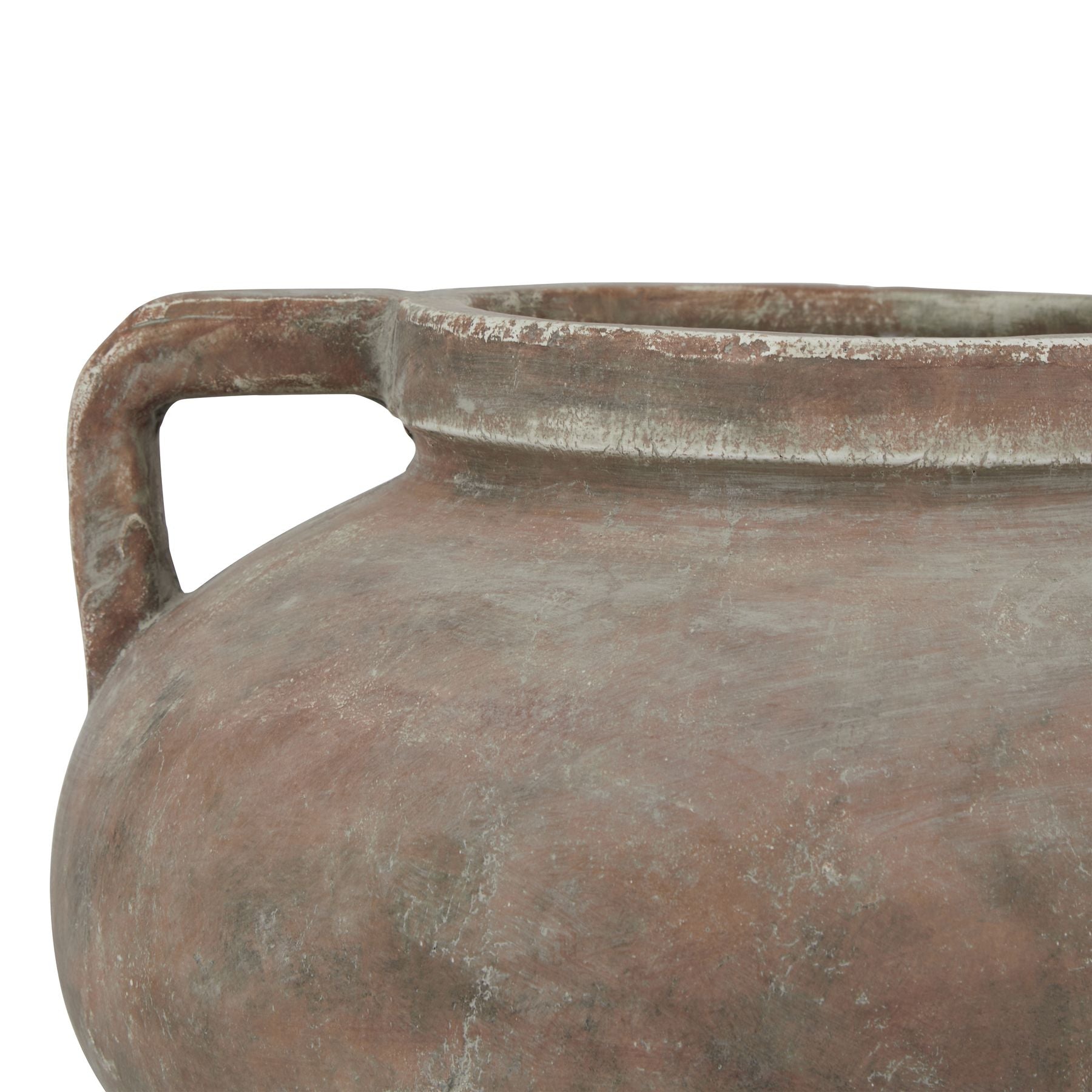 Close-up of a copper pot with a handle on a white background