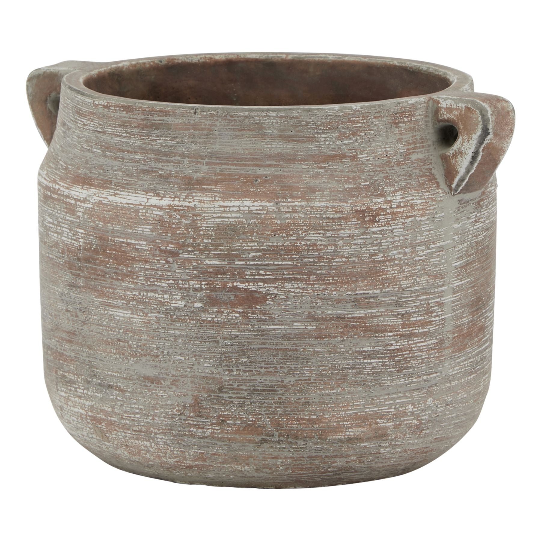 Ceramic planter with a textured surface on a white background