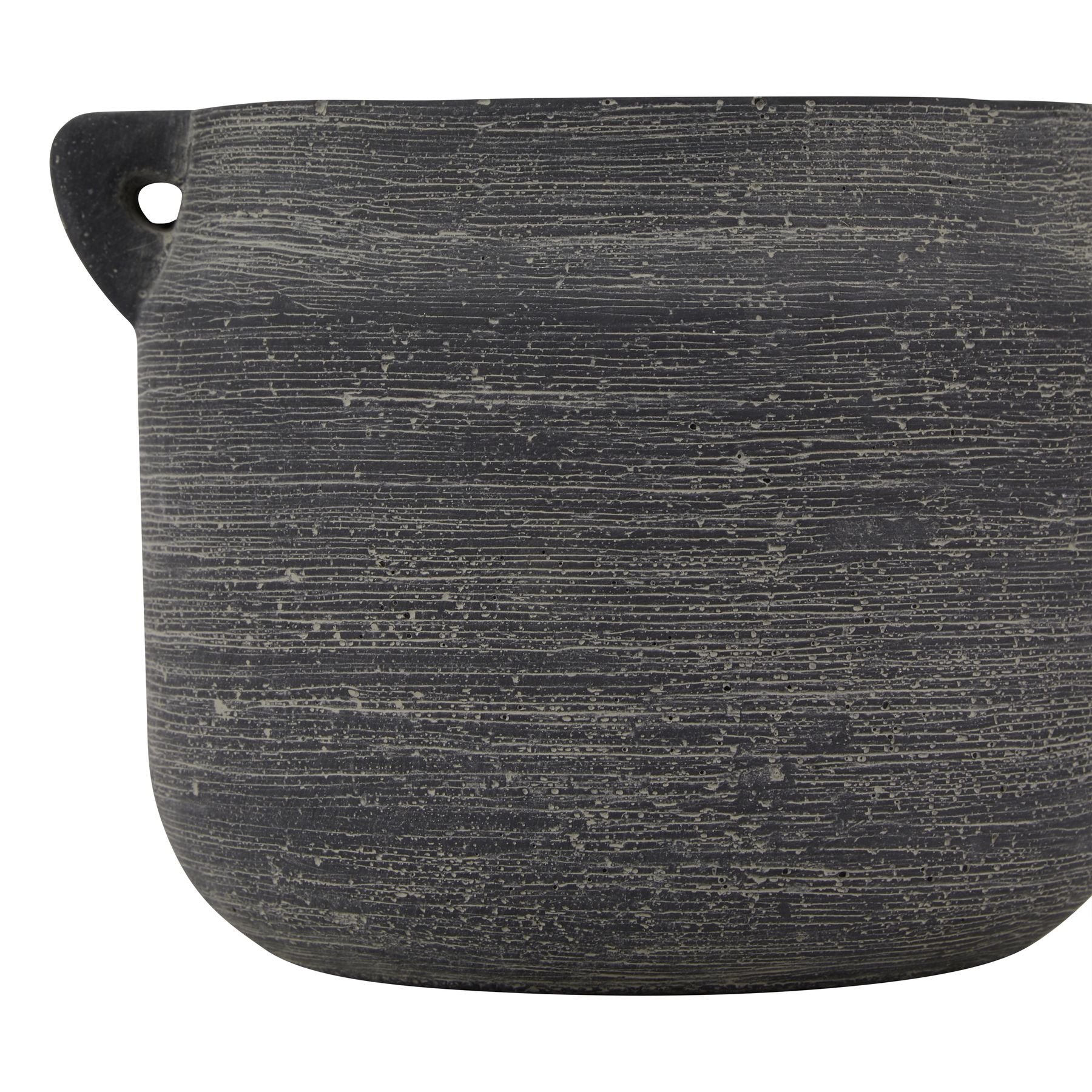 Black textured pot on a white background