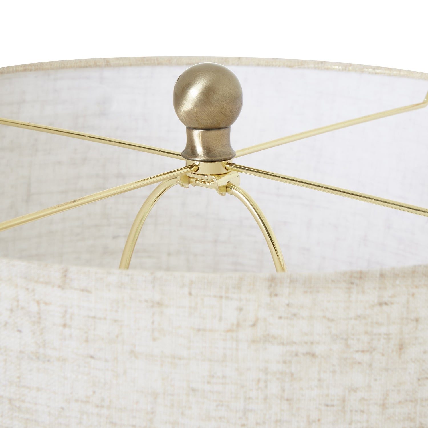 Close-up of a gold lampshade finial against a white background
