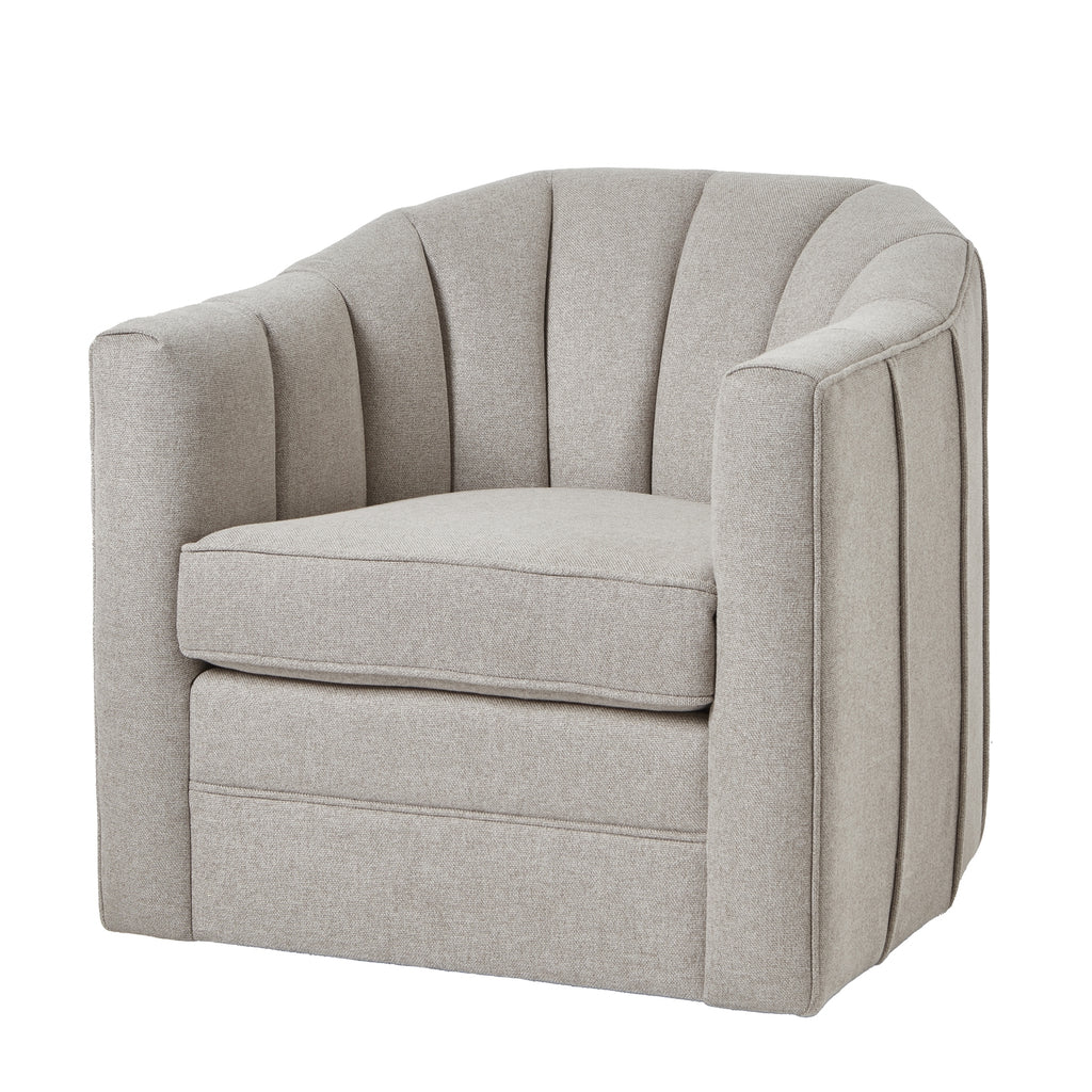 Gray upholstered armchair on a white background