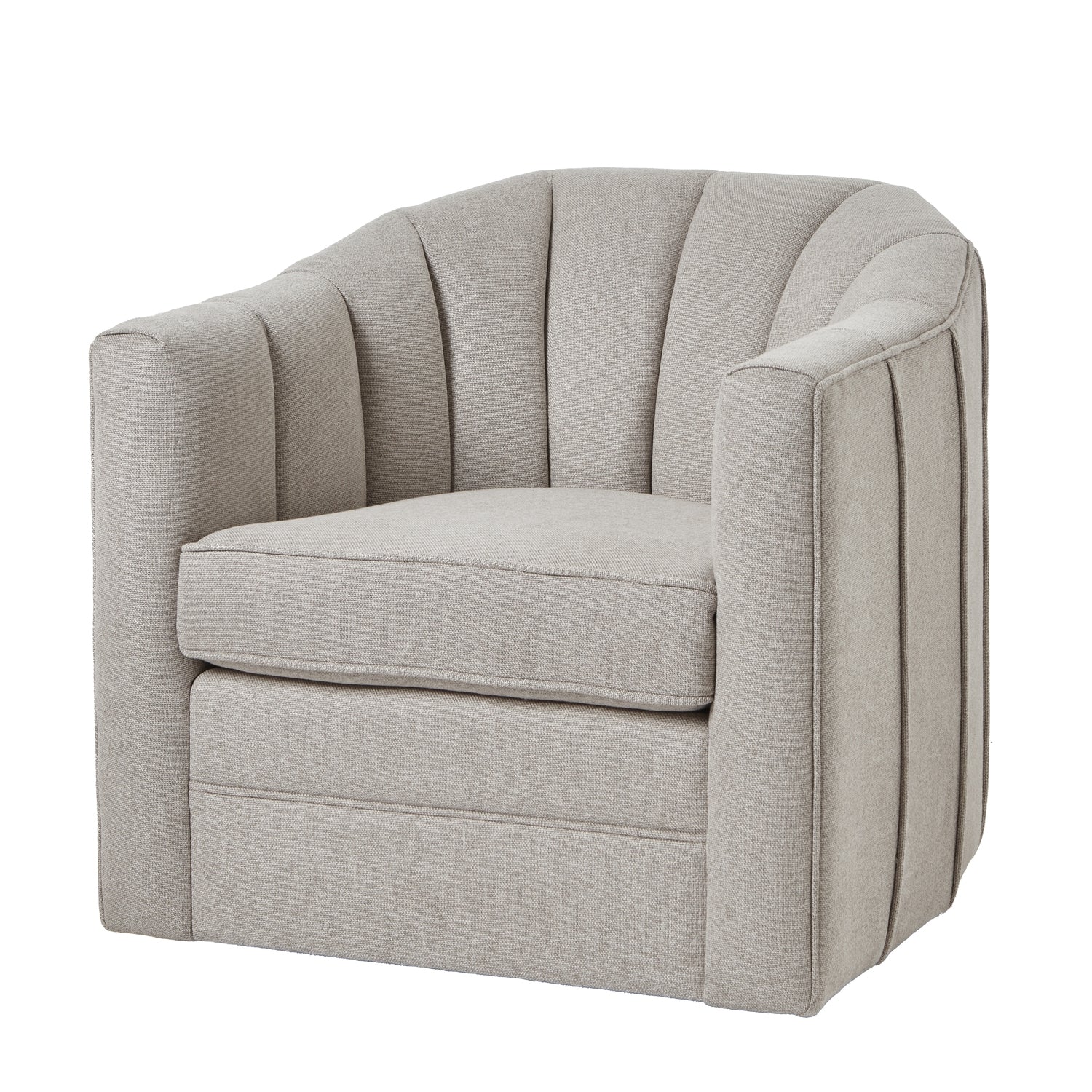 Gray upholstered armchair on a white background