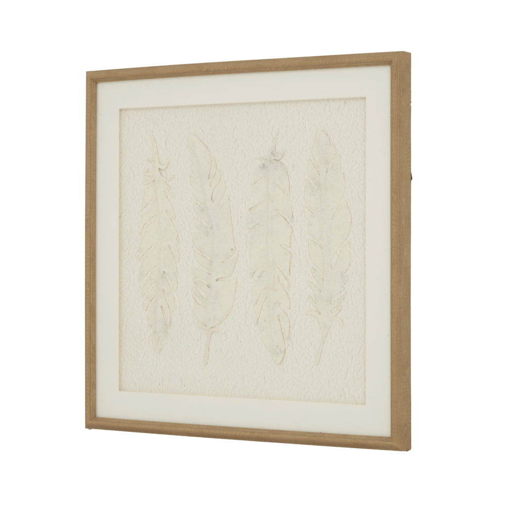 Alta White Feathers Art Mounted In Beaded Frame