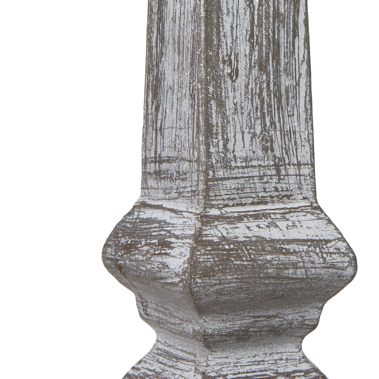 Wooden column with textured surface on a white background