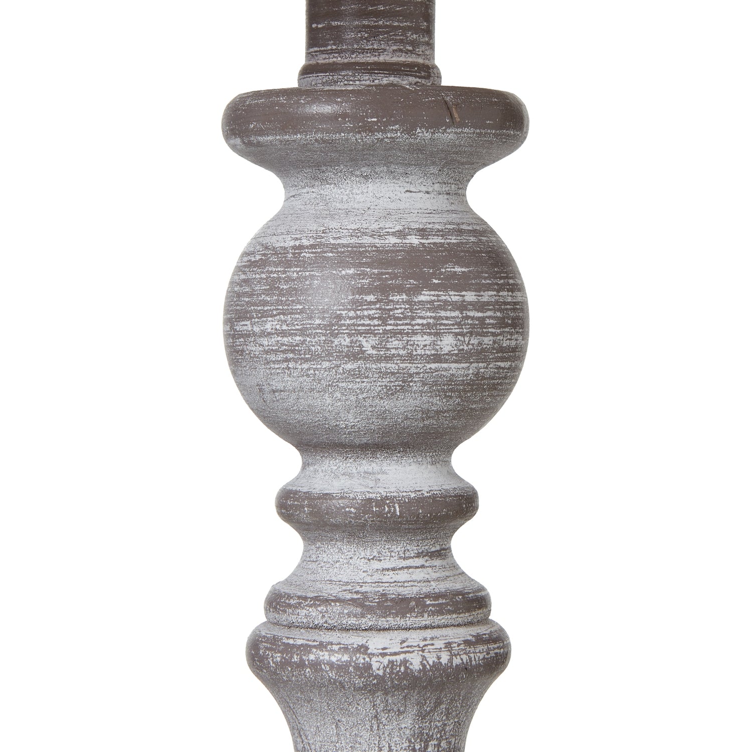 Decorative wooden column with a weathered finish on a white background