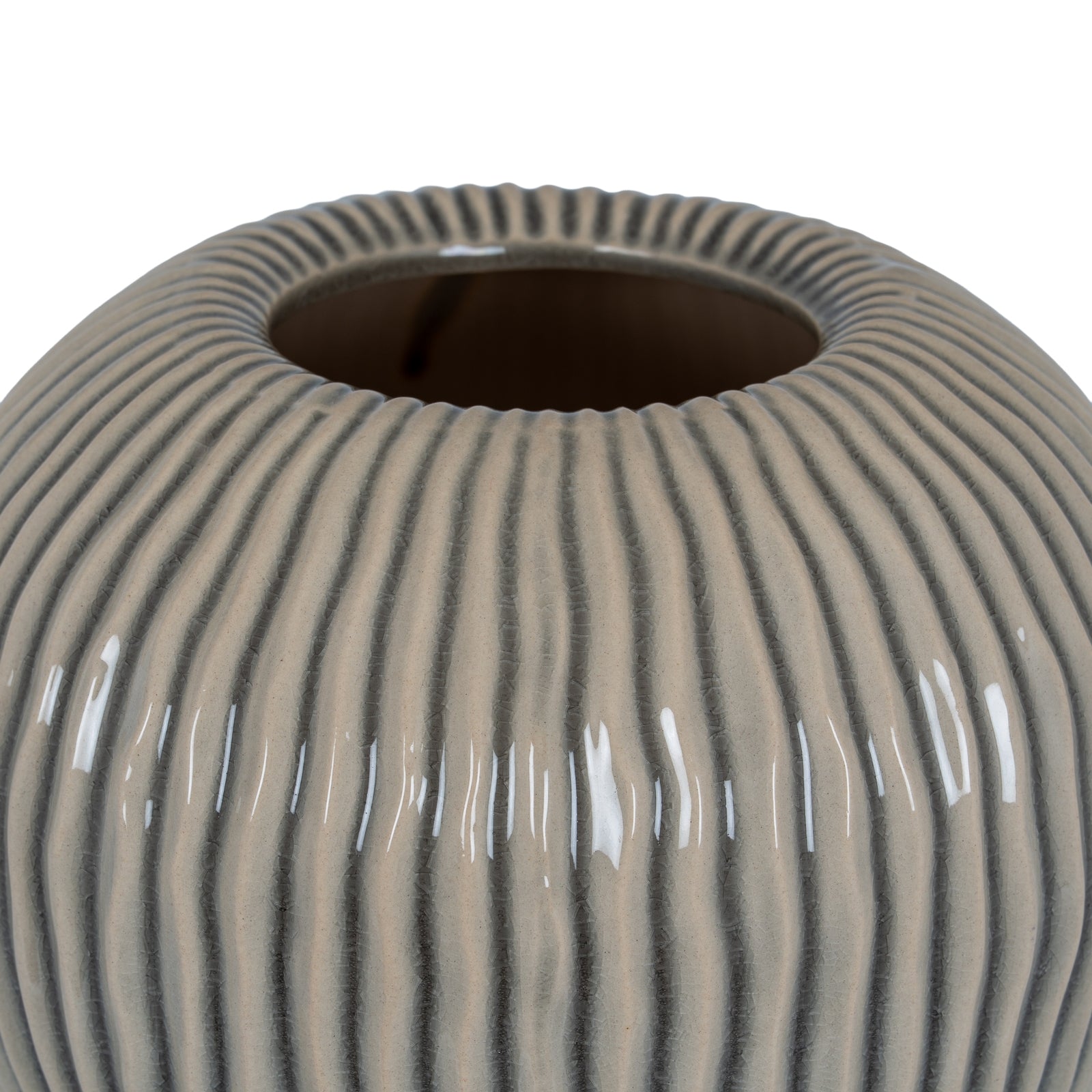 Close-up of a ribbed ceramic vase on a white background