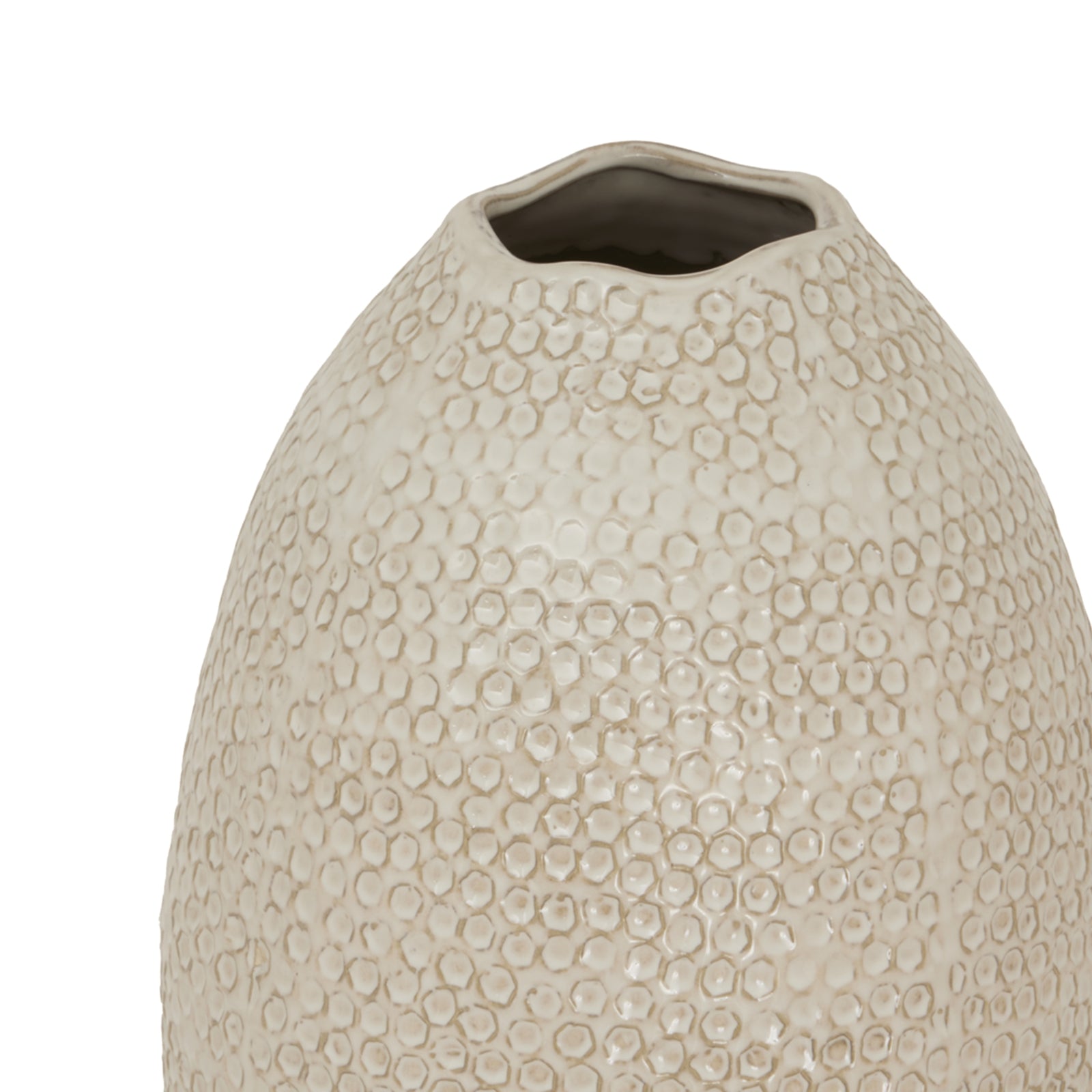 Textured beige ceramic vase on a white background