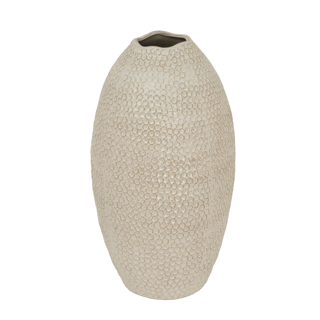 Textured beige vase on a white background