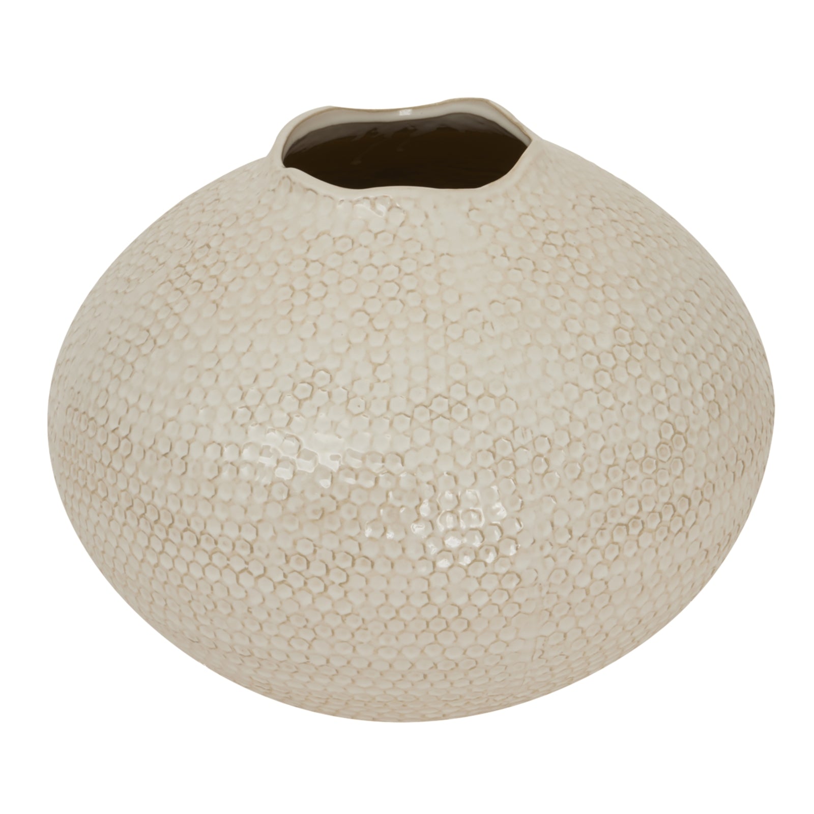 Textured beige ceramic vase on a white background