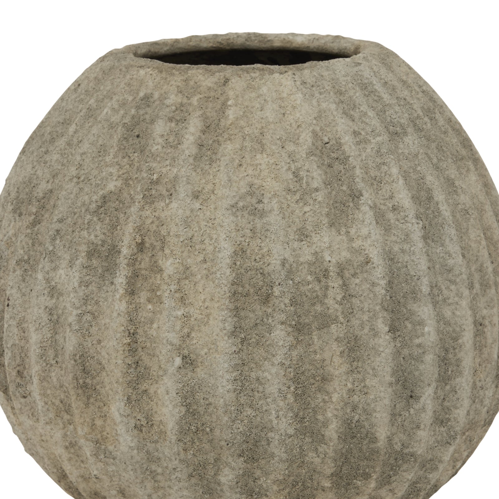 Textured gray spherical pot on a white background