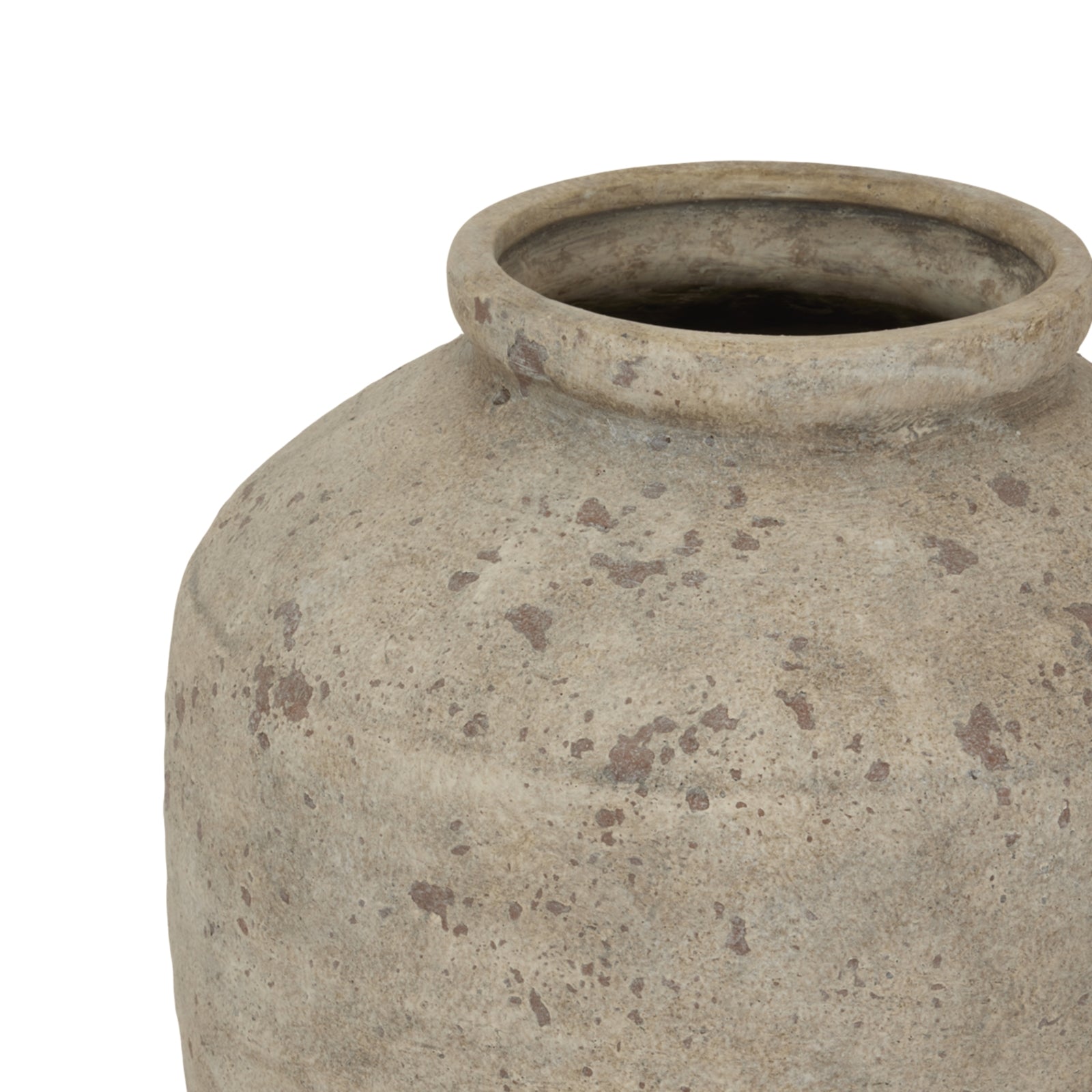 Terracotta pot with a textured surface on a white background