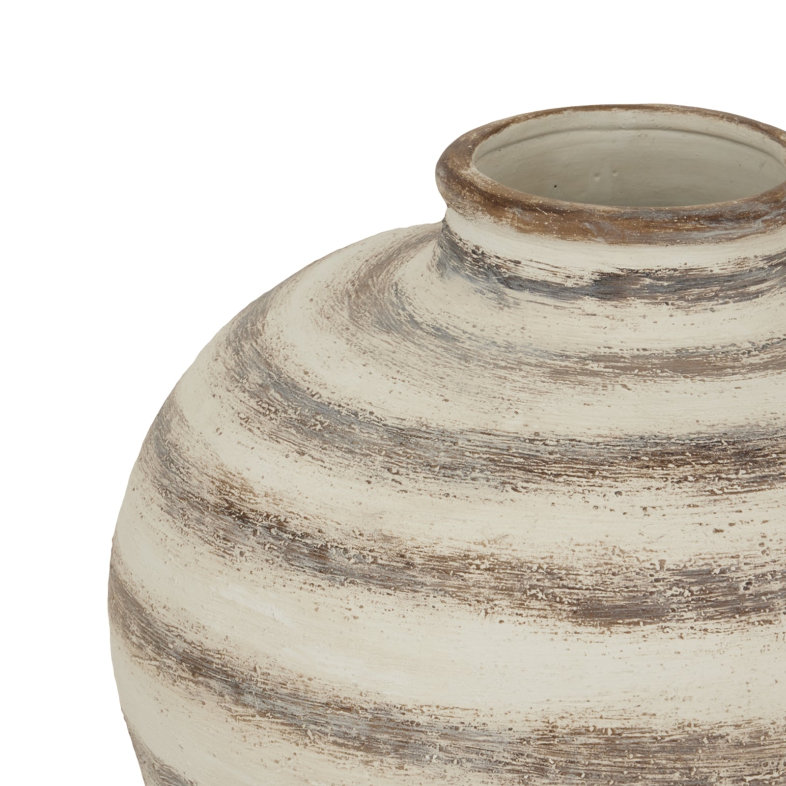 Close-up of a ceramic vase with a textured surface on a white background