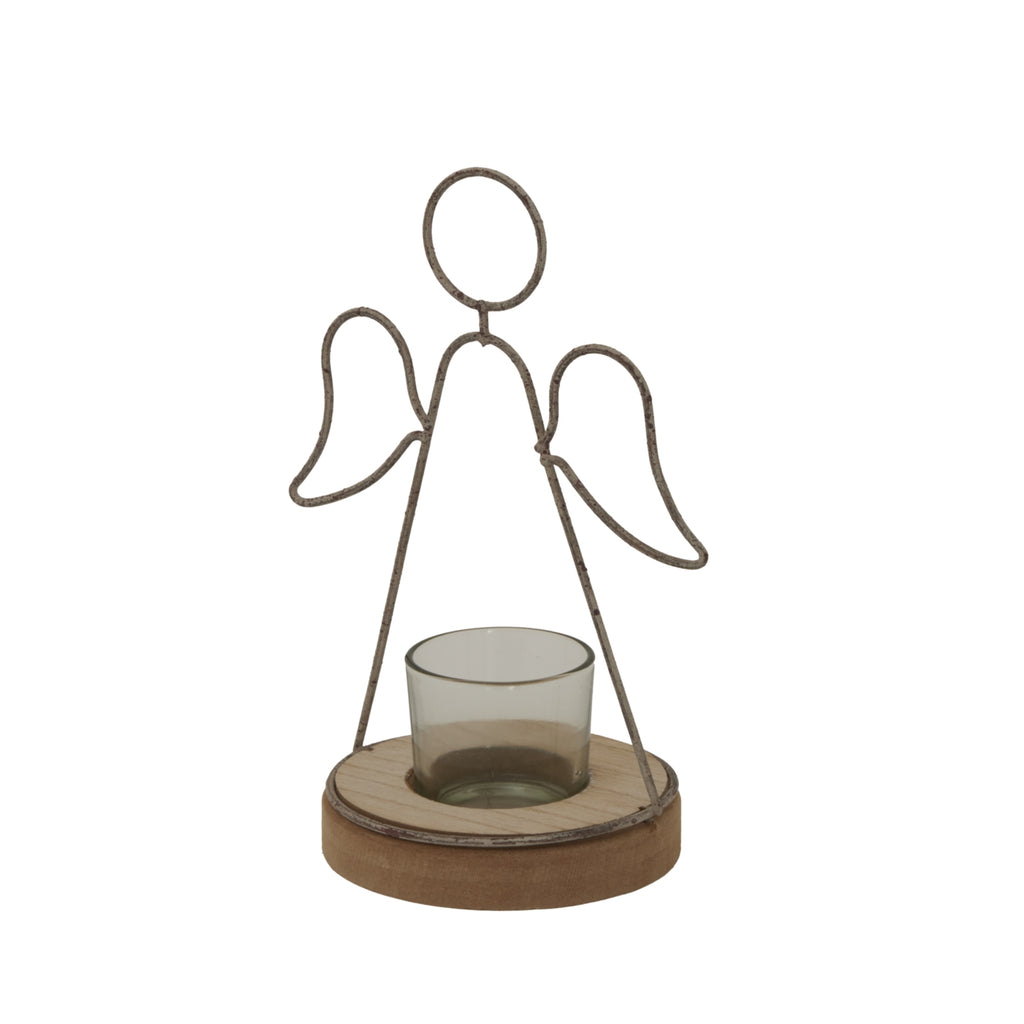 Rustic  Outline Angel Tealight On Stand With Glass Votive