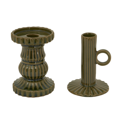 Alora Olive Ceramic Taper Candle Holder With Handle