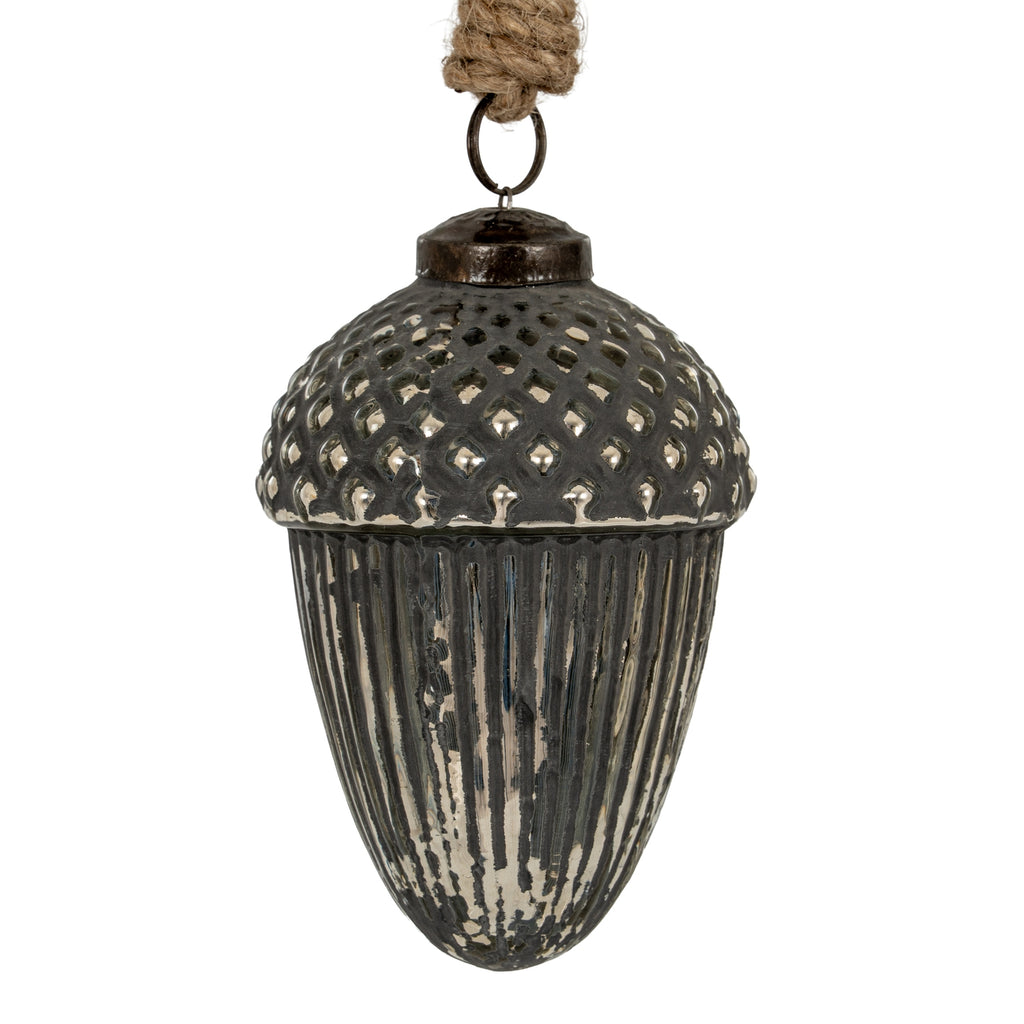 Grey Metallic Collection Large Acorn Bauble